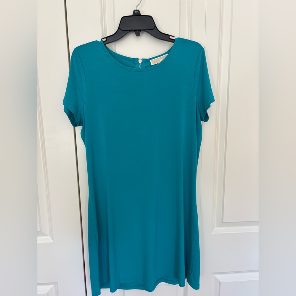 Women’s Michael Kors teal short sleeve stretchy back zip dress size medium